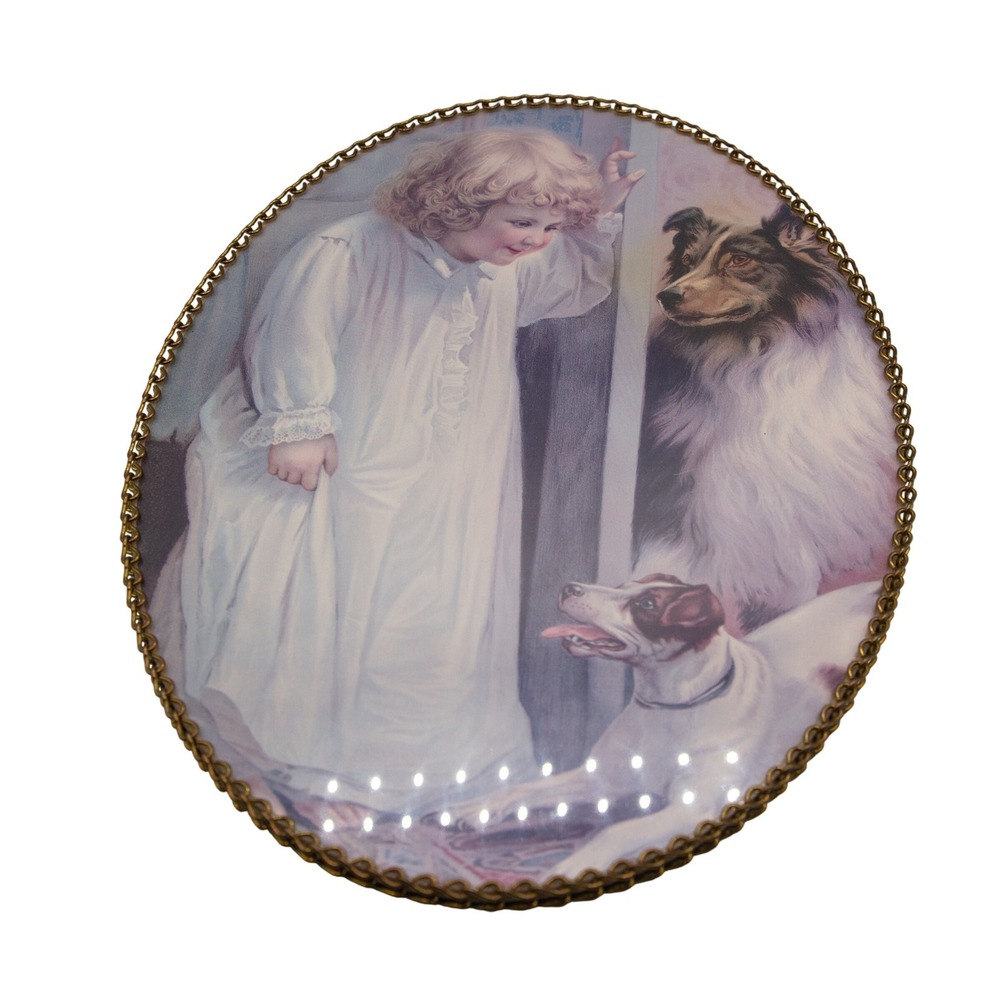 Vintage Gallery‎ Graphics Oval Flue Cover Art Victorian Girl with Dogs 10x8